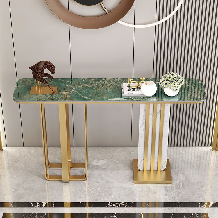 Glam Stone Rectangle Console Table 1-shelf End Table , 31.5" Tall