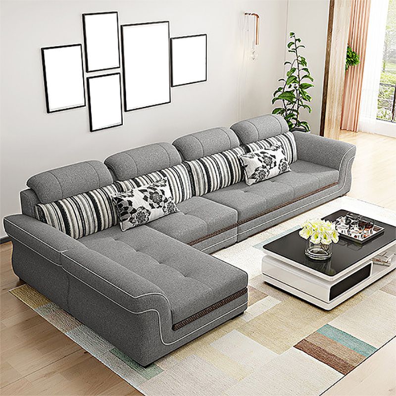 Contemporary Cushion Back Sofa and Chaise Living Room L-Shape Sectional
