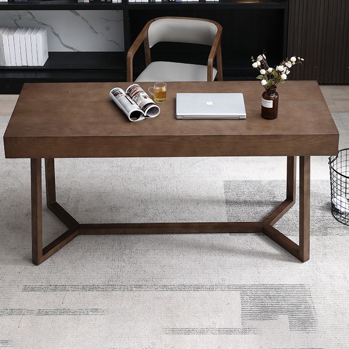Solid Wood Contemporary Rectangular Dining Table Ash Wood Top Table with Trestle Base