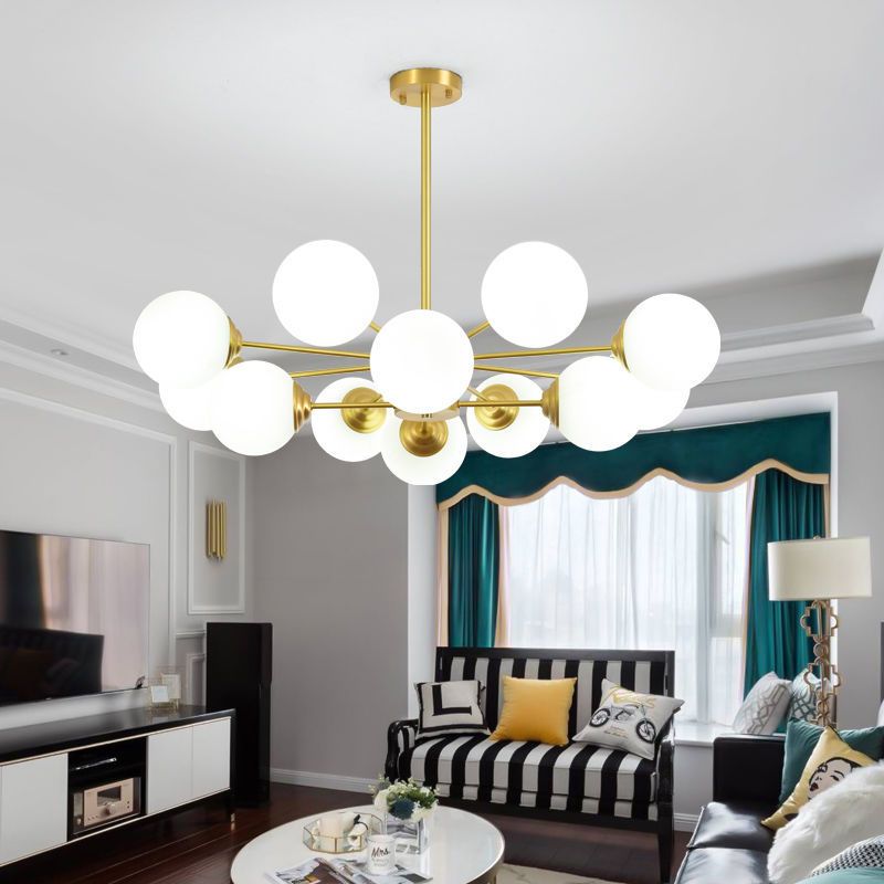 White Glass Modern Pendant Light Sputnik Global Ceiling Light for Living Room