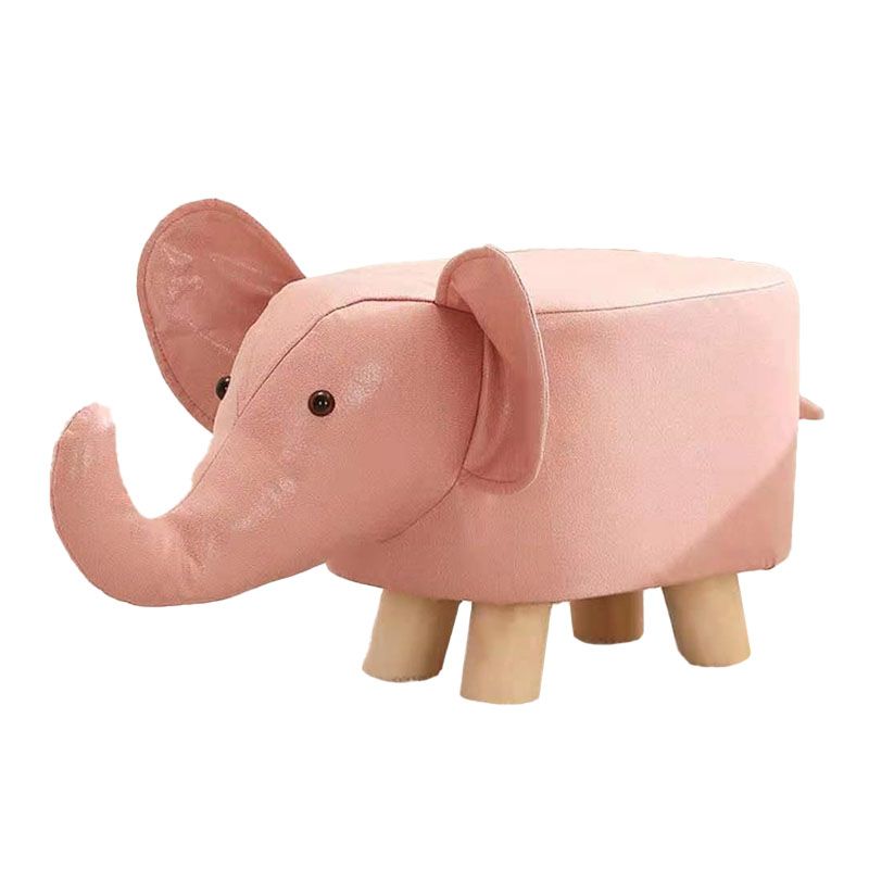 Contemporary Pouf Ottoman Cotton Upholstered Animal Shape Ottoman with Chair Legs