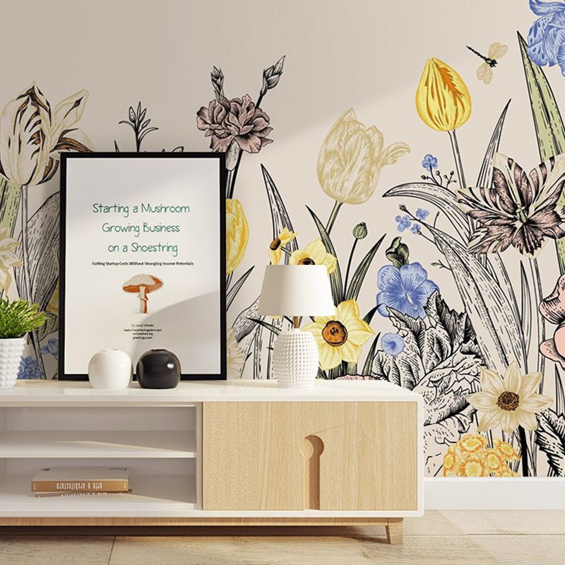 Illustration Garden Blossom Big Mural Wallpaper for Home Decoration, Personalized Sized Available