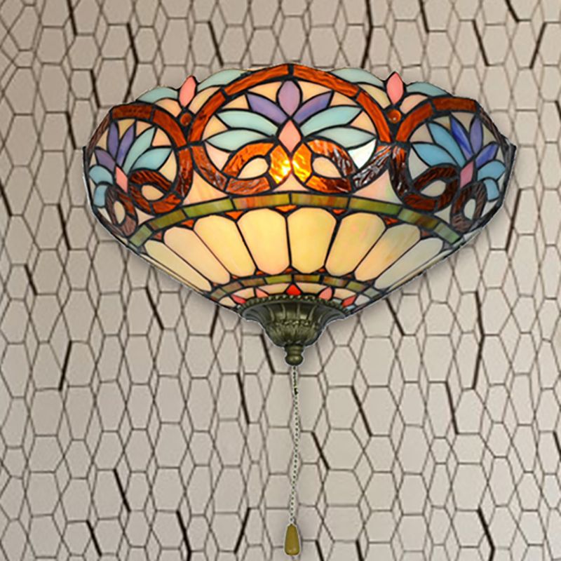 Victorian Wall Lighting with Pull Chain 1 Light Stained Glass Wall Sconce for Living Room