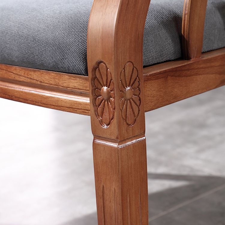 Silla sin brazos de comedor de madera tradicional, silla de comedor de tela de lino para restaurante