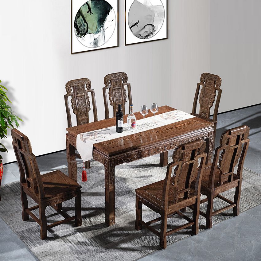 Traditional Style Solid Wood Dining Set with Fixed Table and 4 Legs Base for Home Use