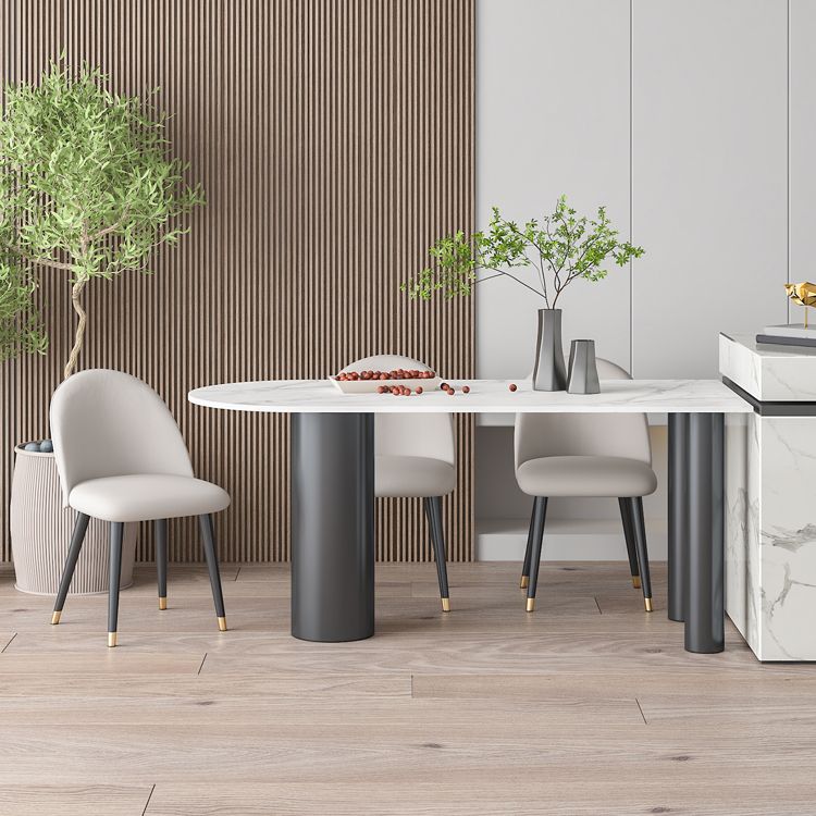 Metal Contemporary Free Form Dining Table Sintered Stone Table with Black Legs