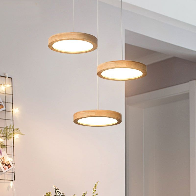Round Light Suspension Pendant Modern Simple Wood Hanging Lights for Restaurant