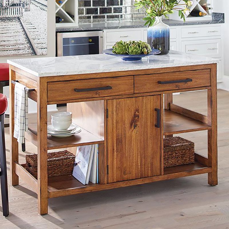 Contemporary Wood Kitchen Island Set Stationary Kitchen Island Table with Open Storage
