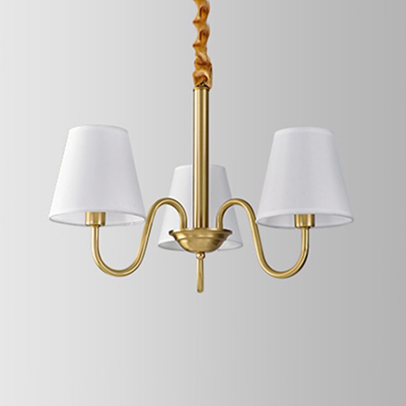 Fabric Tapered Hanging Chandelier Traditional 3/5/6 Lights Living Room Pendant Light in Brass