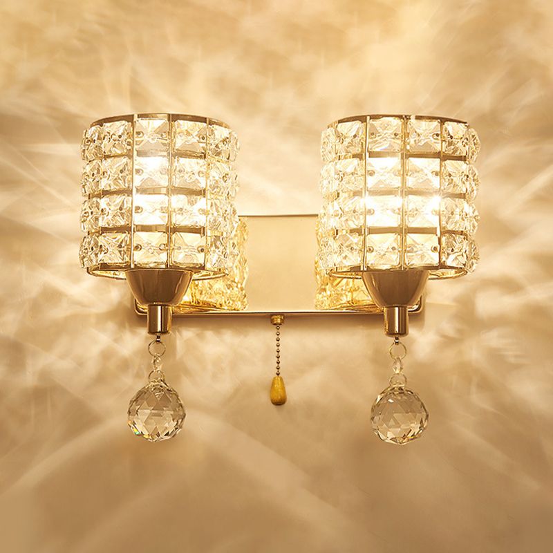 Modern Metal Wall Light Geometric Wall Sconce with Crystal for Bedroom