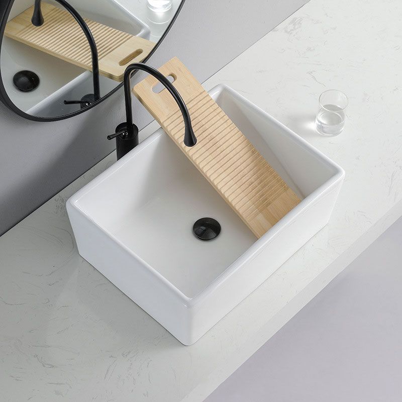 Contemporary Bathroom Sink Porcelain Rectangular Vessel Lavatory Sink Only