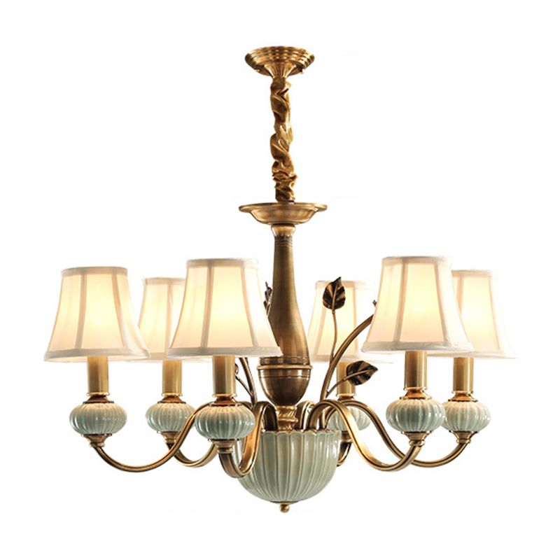 Witte panelen bel-schaduw hanger lamp landelijke stof 6-head slaapkamer plafond kroonluchter