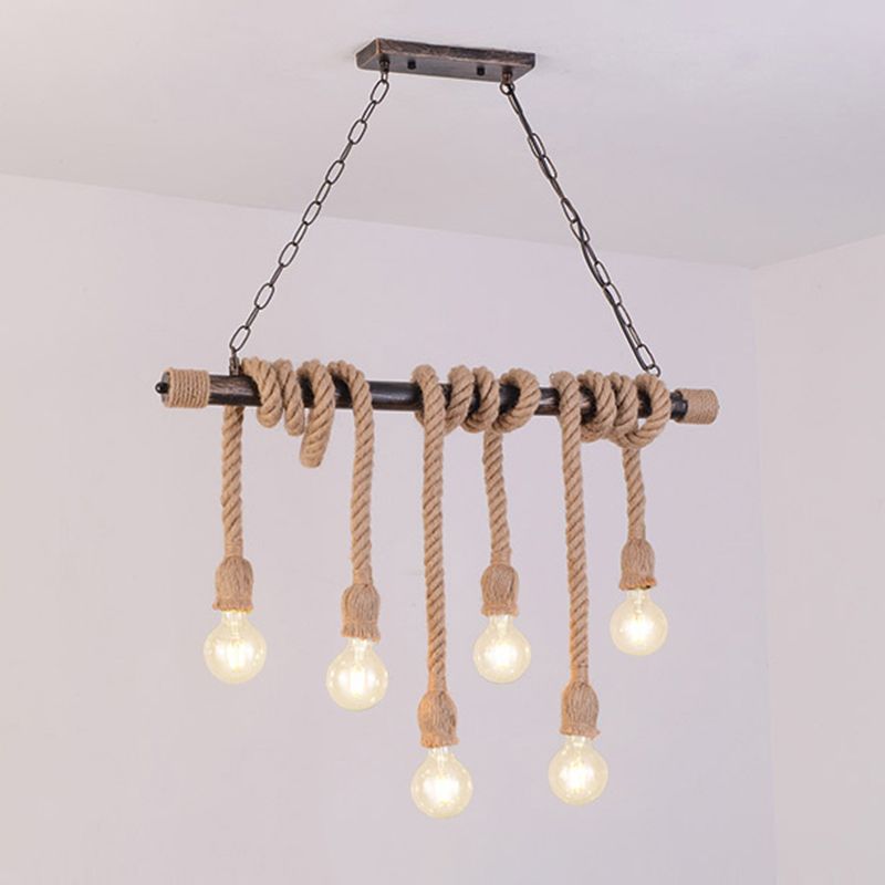 Exposed Bulb Island Chandelier Lights Industrial Rope Chandelier Lighting Fixtures for Dining Table
