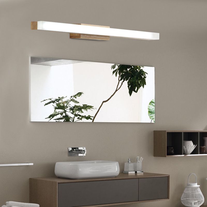 Natural Oak Linear Bathroom Vanity Light Fixture Acrylic Anti-fogging Shade Vanity Mirror Light