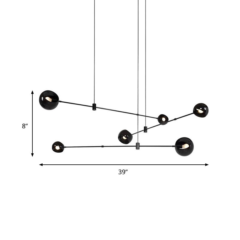 Molécule contemporain pendentif éclair fonte 6 têtes de lustre de chambre à coucher noir