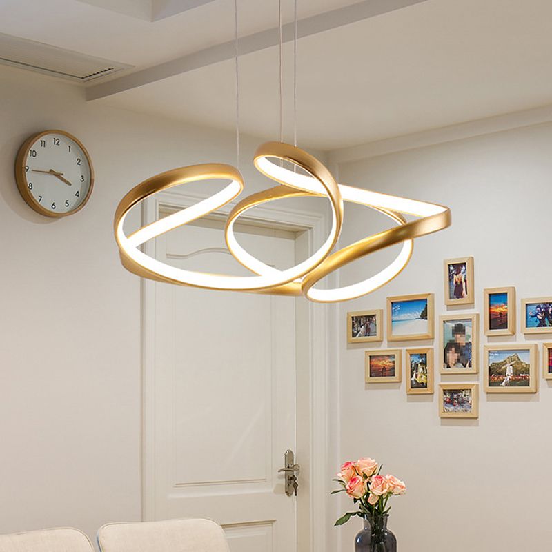 18"/19.5" W Minimalist LED Hanging Light Acrylic Gold/Coffee Seamless Curves Chandelier Pendant Light in Warm/White Light