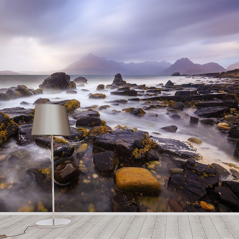 Modernism River Stones Mural Wallpaper Grey Stain Resistant Wall Covering for Home