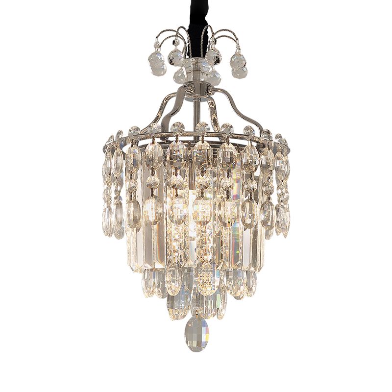 Nordic Droplet Chandelier Light Fixture Clear Crystal Block 3 Bulbs Hanging Ceiling Light for Dining Room