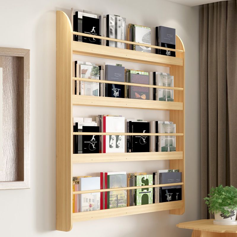 Wood Floating Bookcase Contemporary Style Wall Mounted Book Shelf