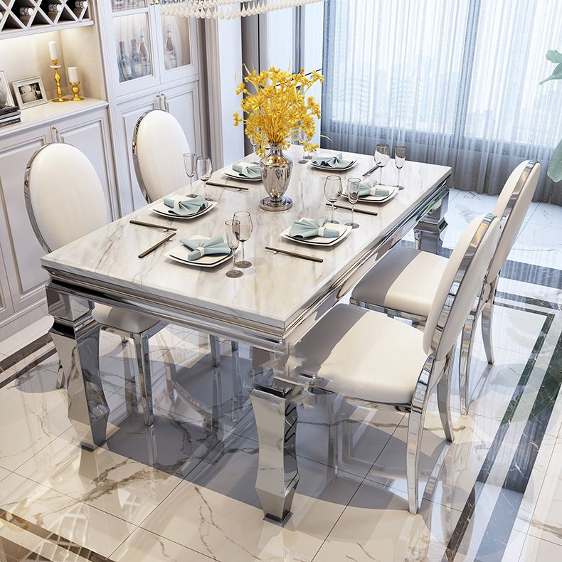 4 Legs Dining Table Victorian Style Rectangle Marble Dinette Table