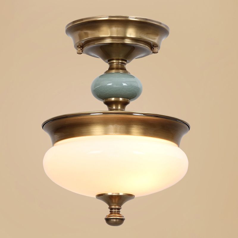 Traditional Semi Flush Mount Light Simple Ceiling Lamp with Glass Shade for Living Room