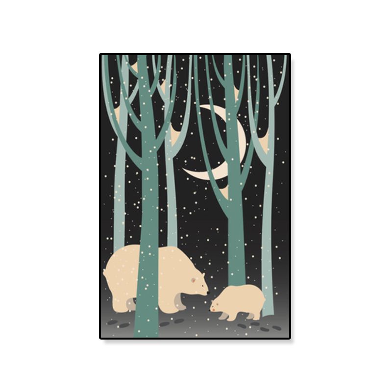 Animal Canvas Wall Art Cartoon Cute Illustrated Wild Life Wall Decor in Pastel Color