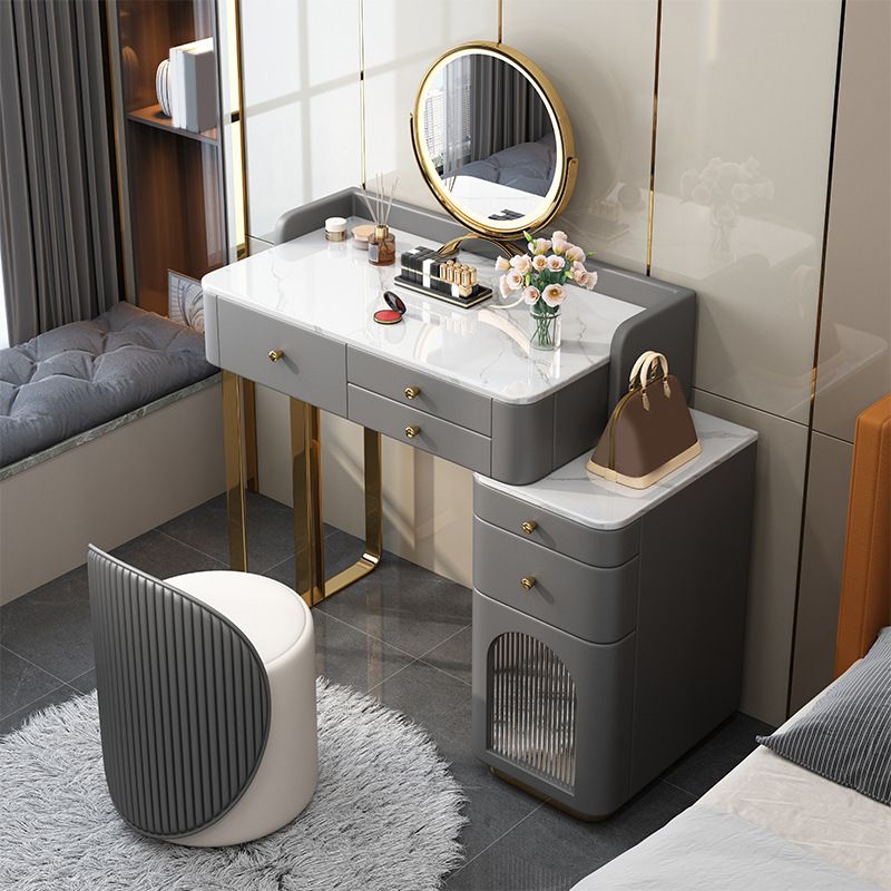 Luxurious Metal Makeup Dressing Table Stone Top Bedroom Vanity Desk