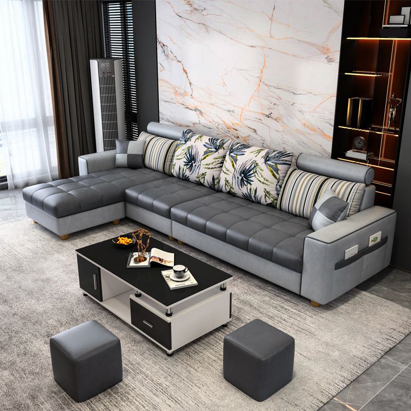 Scandinavian 4-seater Sectional with Storage and Square Arms