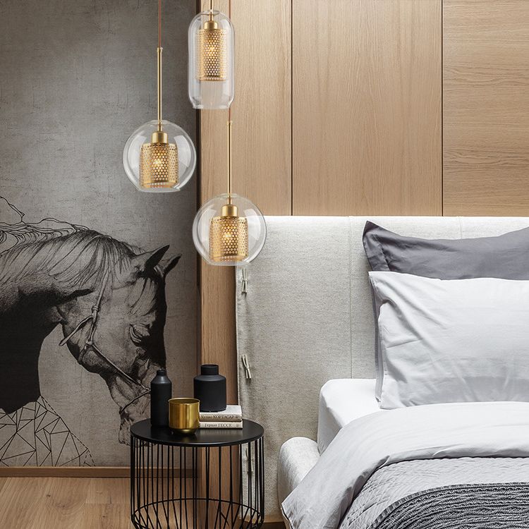 Illuminazione a sospensione in stile moderno semplice 1 testa trasparente vetro appeso a soffitto per bar
