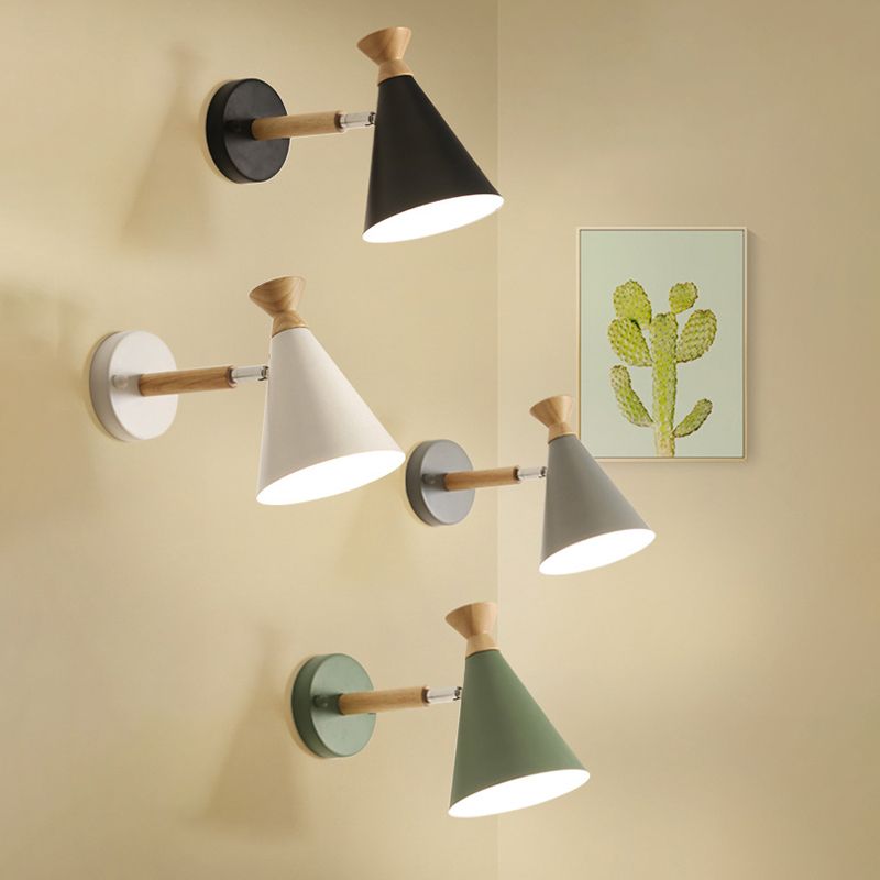 Nordic Style Iron Wall Mount Light Cone Shape Colorful Wall Lamp for Living Room