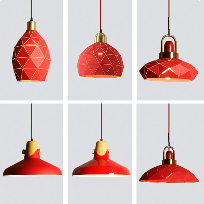 Lámpara colgante de acabado rojo de metal geométrico 1 cabeza vintage colgante luz de techo para restaurante