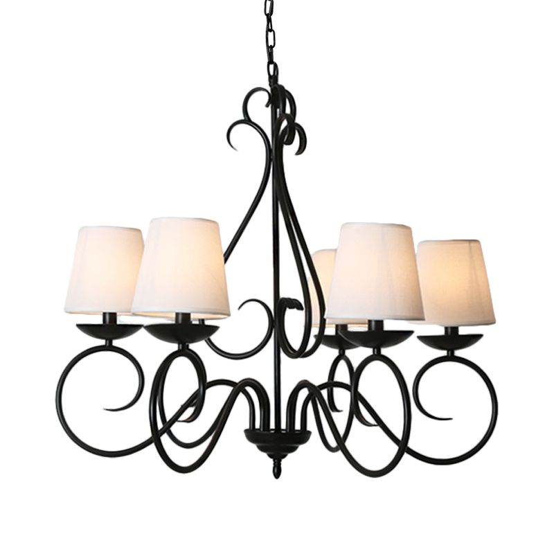 6 Lights Fabric Chandelier Light Traditional Coffee/Flaxen/White Conical Dining Room Hanging Light Fixture
