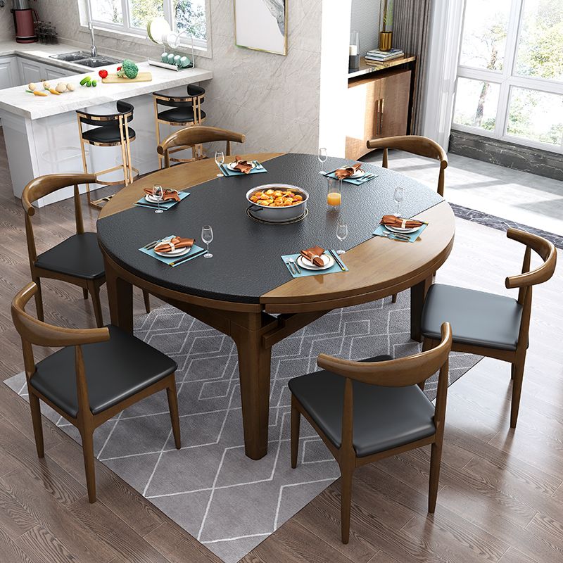 Modern Stone Scalable Dining Table Rubber Wood Legs for Dining Room
