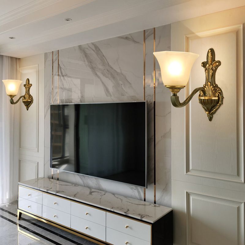 Frost Glass White Sconce Light Fixture Bell Shade Traditional Wall Lighting Ideas