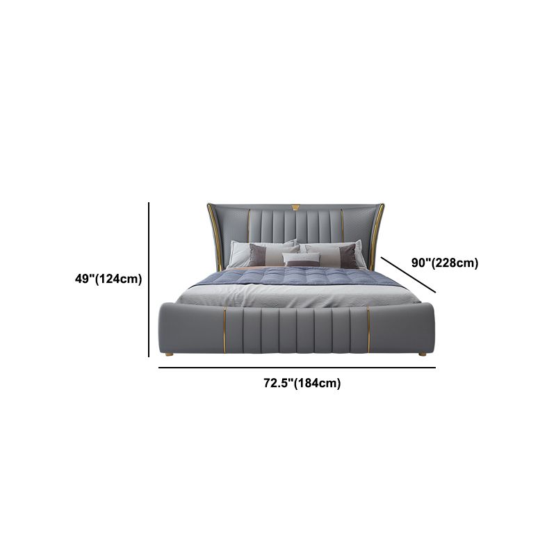 Glam Pine Wood Rectangular Wingback Upholstered Headboard Wingback Bed
