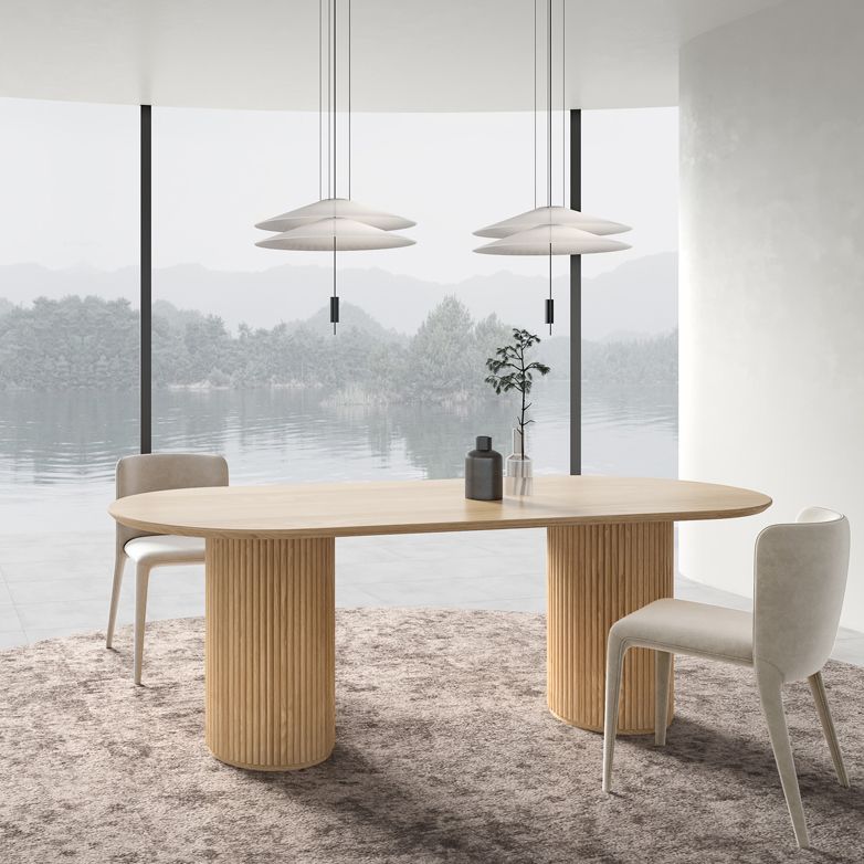 Natural Oval Dining Site Table Pine Solid Wood Modern Double Pedestal Table