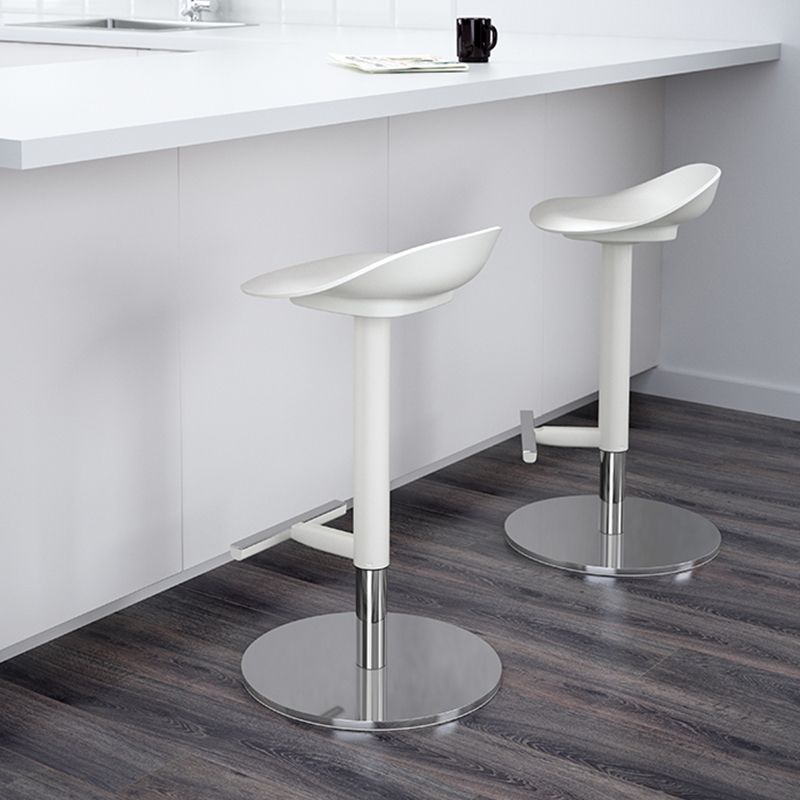 White Bar Stools Adjustable Height Swivel Dining Stools with Metal Base