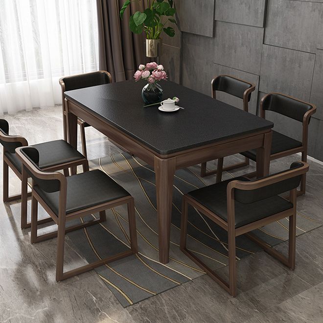 Stone Top Dinette Table with Ash Wood Legs Black Indoor Dining Table