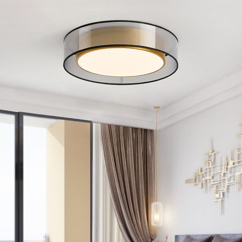 Plafonnier encastré à tambour en tissu moderne, plafonnier LED pour chambre à coucher en laiton