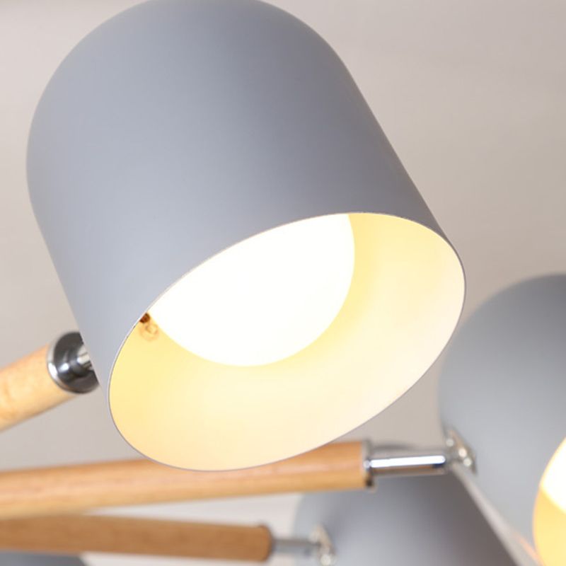 Cloche Shade Wooden Chandelier Nordic Adjustable Suspension Light for Bedroom