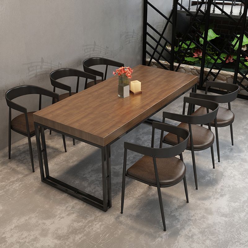 Industrial Style Solid Wood Dinner Table Brown Rectangle Table with Sled Base for Dinning Room