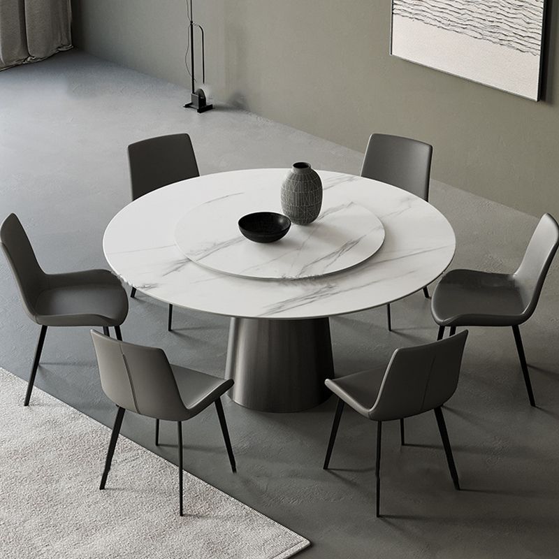 Round Stone Dining Table Modern White Furniture with Pedestal Base for Home