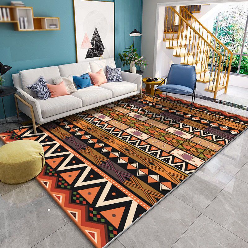 Brown Modern Rug Polyester Geometric Area Rug Non-Slip Backing Carpet for Home Decor
