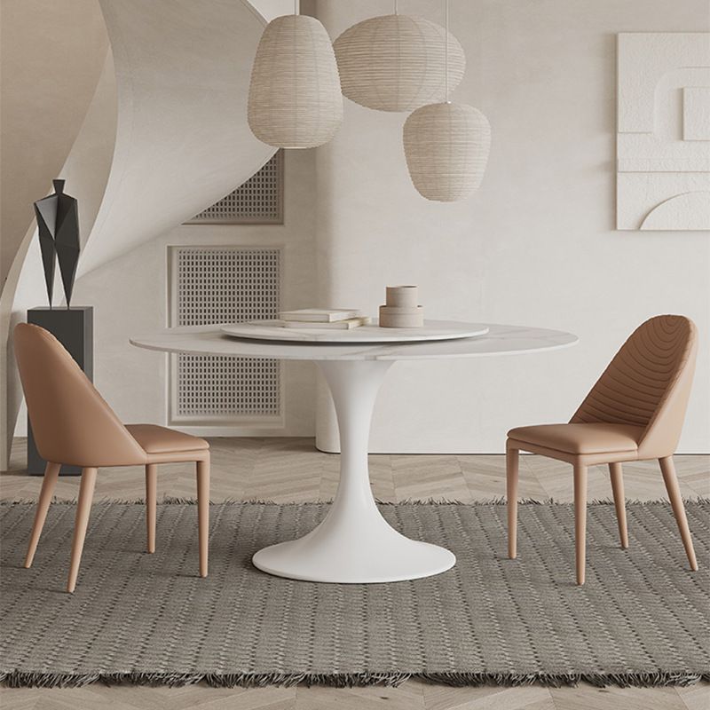 Table à manger ronde contemporaine en pierre, finition mate, Table tulipe pour la maison
