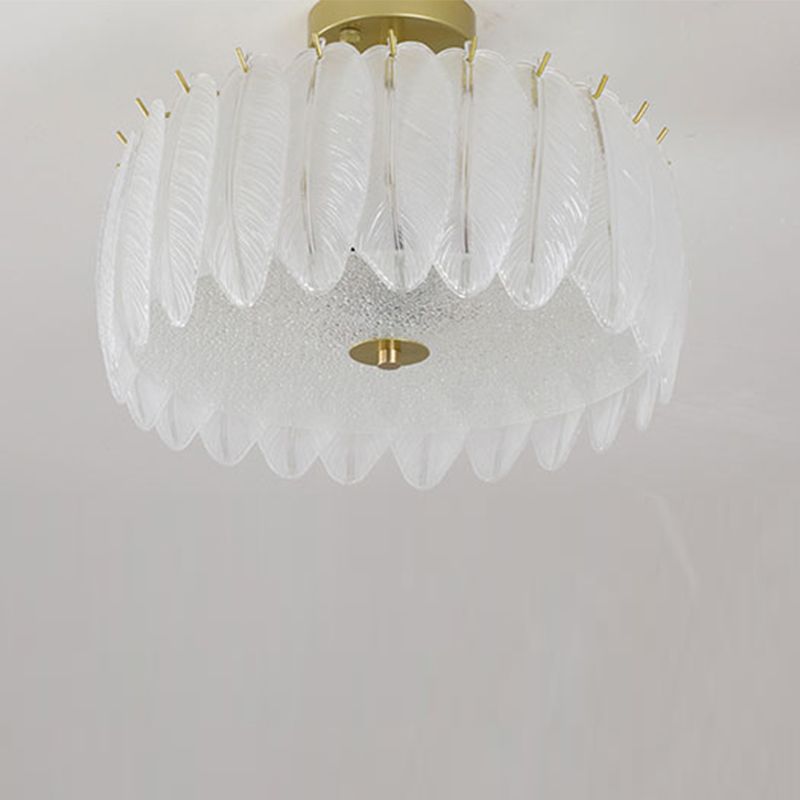 Nordic Circle Semi-Flush Mount Ceiling Light Glass Bedroom Semi Flush Ceiling Light in Gold