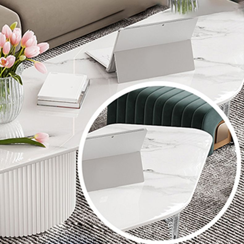 Modern Free Form Slate Cocktail Table 2 Drawers Coffee Table in White