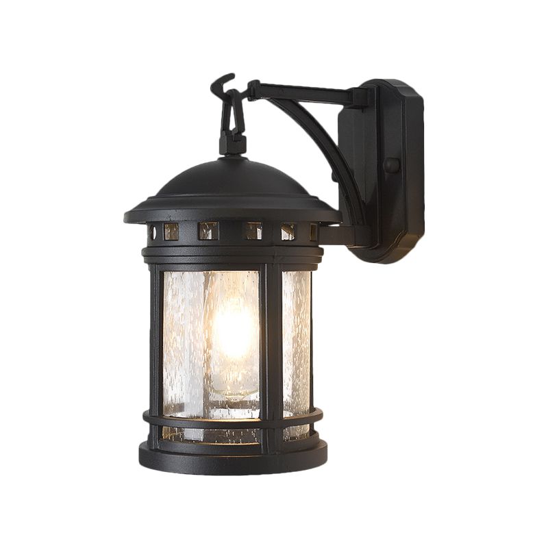 Black 1 Bulb Wall Mount Lamp Traditional Style Seedy Glass Pavilion Wall Lighting