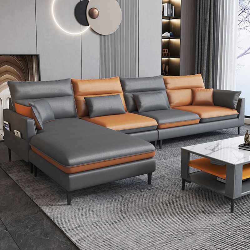 Contemporary 35.43 " H Faux Leather Flared Arm Sofa & Chaise