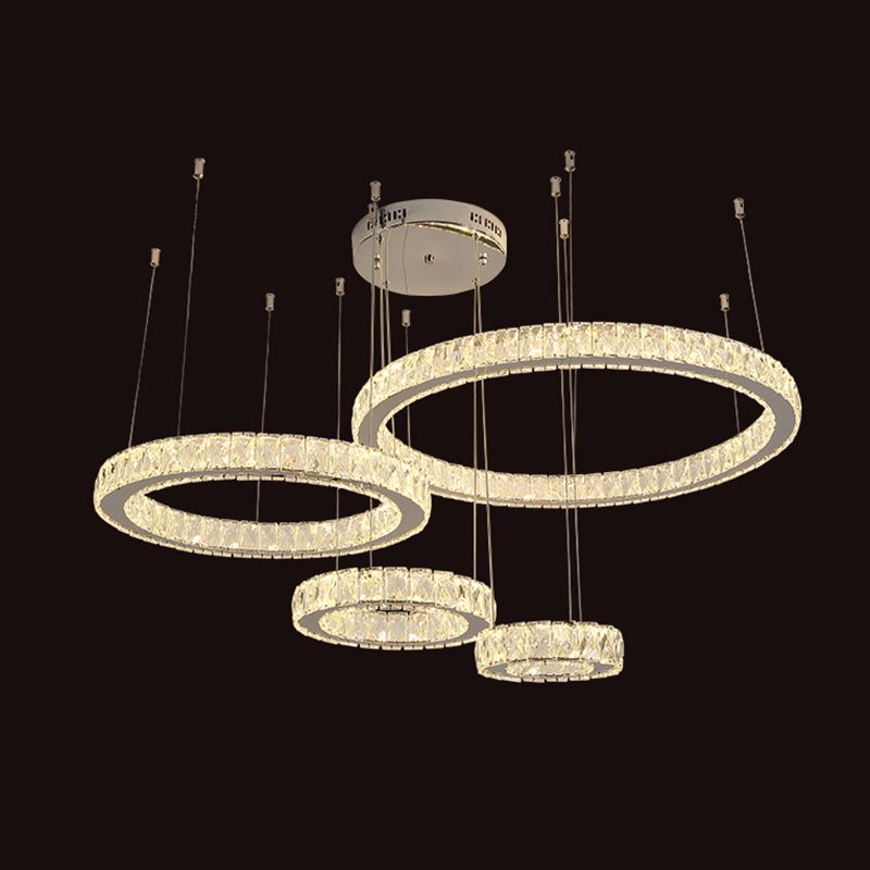 Roestvrijstalen ring LED Multi-plafondlicht Moderne kristallen ophanging verlichting voor woonkamer