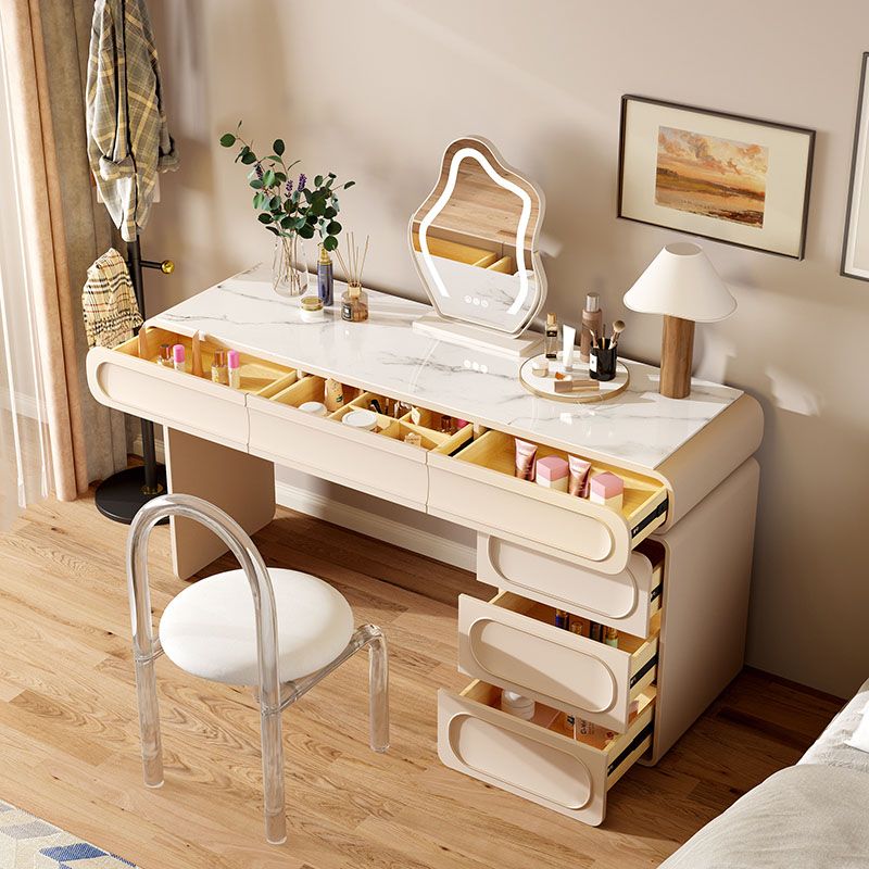 Glam Stone Beige Vanity Desk Bedroom Vanity Dressing Table with Drawer